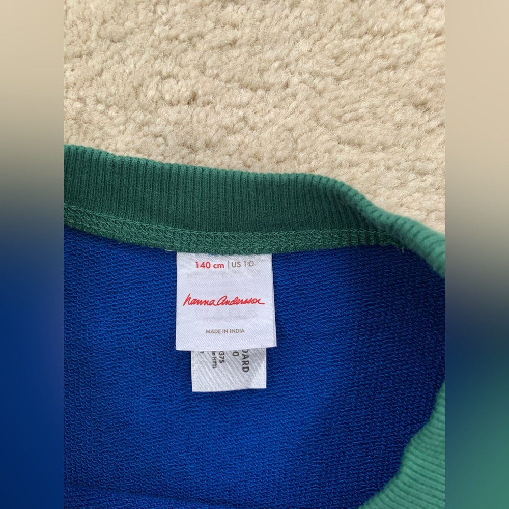 Hanna Andersson Size 140, 10, French Terry Blue Colorblock Sweatshirt - Picture 3 of 7